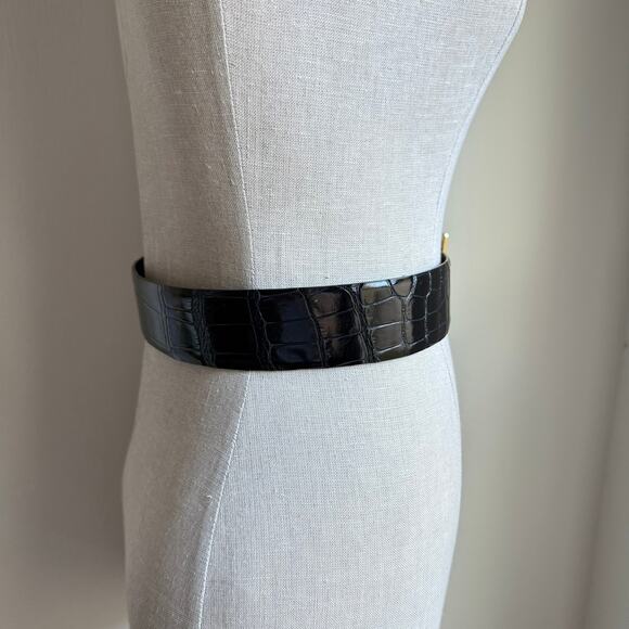 Kleinberg Sherrill American Alligator Belt Navy Gold Buckle Womens M Made in USA main image 7